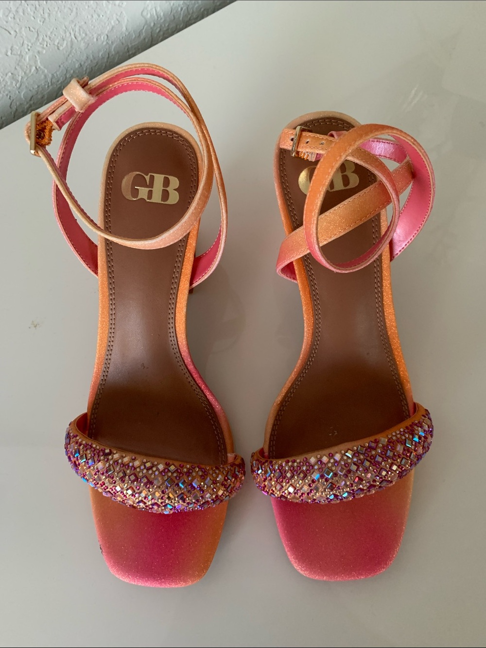 NWT Gianni Bini Razl-Dazl Ombre Rhinestone Strap Sculptural Heels Size 8 - Picture 2 of 11
